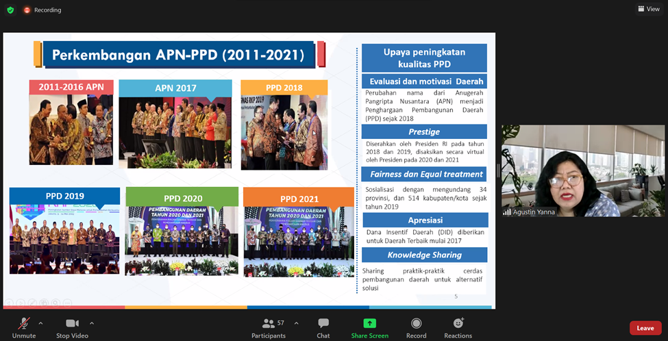 Sosialisasi Penghargaan Pembangunan Daerah (PPD) Tahun 2022 untuk Tim Penilai Teknis (TPT)